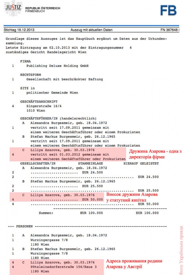 Австрийские фирмы жены Азарова