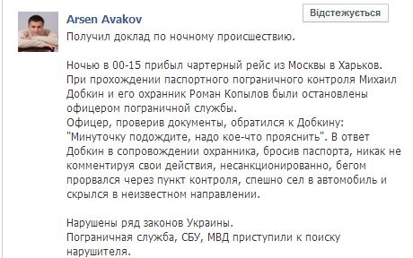 Добкин бросил паспорт в аэропорту и прорвался в Украину