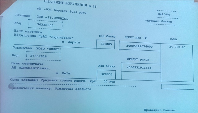В сети появился документ, подтверждающий финансирование "Оплота" "Триоланом"