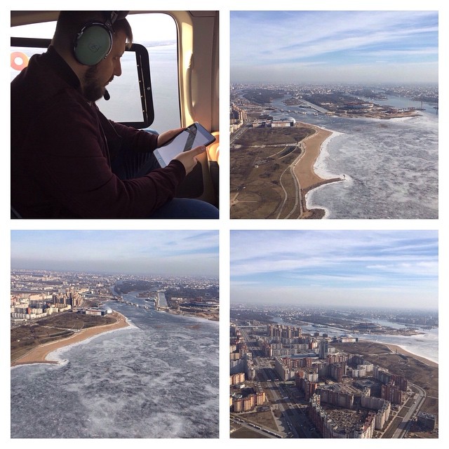 Александр Клименко рассекает над Финским заливом на вертолете