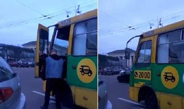 В Киеве водитель маршрутки оскандалился посреди города