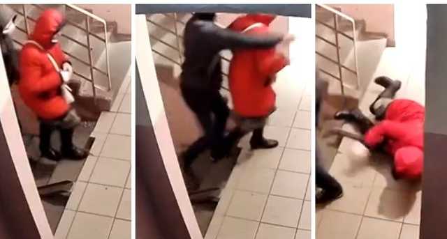 В Киеве рецидивист пытался задушить женщину в подъезде. Инцидент зафиксировала камера видеонаблюдения