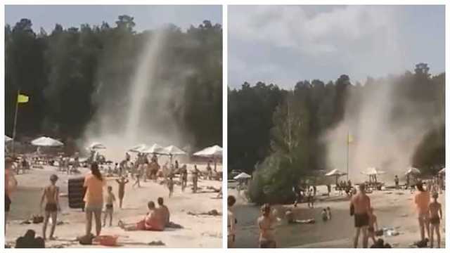 Жуткий торнадо пронесся по пляжу России и распугал туристов