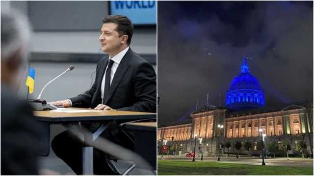 Зеленский первым из президентов Украины прибыл в Калифорнию: мэрию подсветили цветами флага
