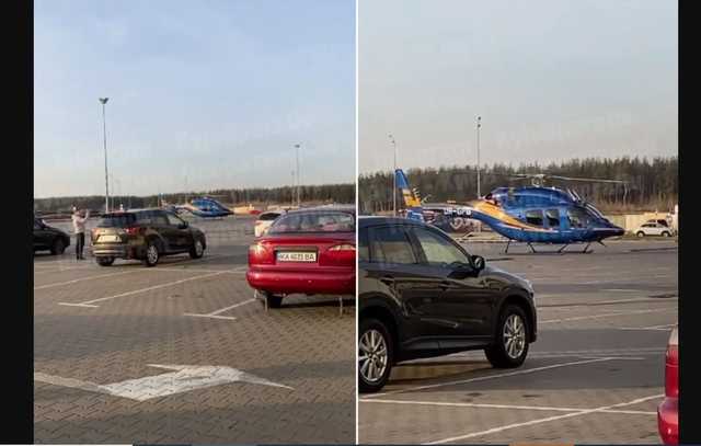 На стоянке ТРЦ в Киеве заметили припаркованный вертолет