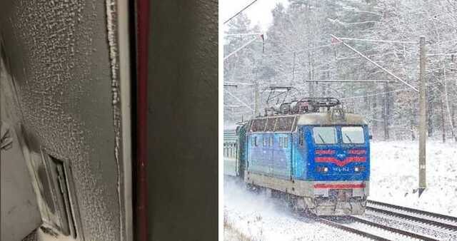 Вагон поезда Укрзализныци засыпало снегом