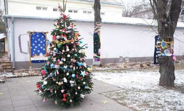 В Варшаве деревья украсили вязаными шарфами и свитерами