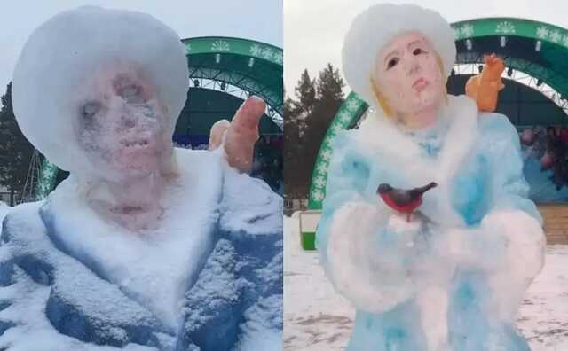 Ночной кошмар: В России обнаружили скульптуру Снегурочки-зомби