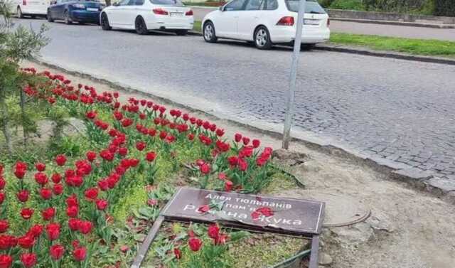 В Мукачево авто вылетело на Аллею тюльпанов памяти погибшего военного Романа Жука