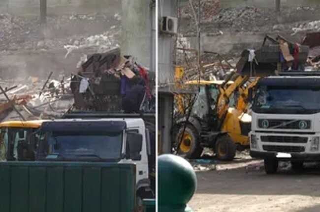 The destroyed is being taken away by trucks: people of ex-MP Dubovoy continue to demolish the church in Pechersk