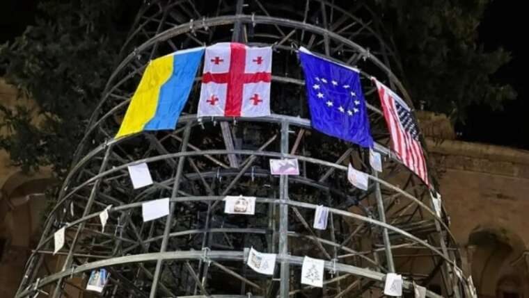 У Тбілісі демонстранти "декорували" "йолку" прапором України