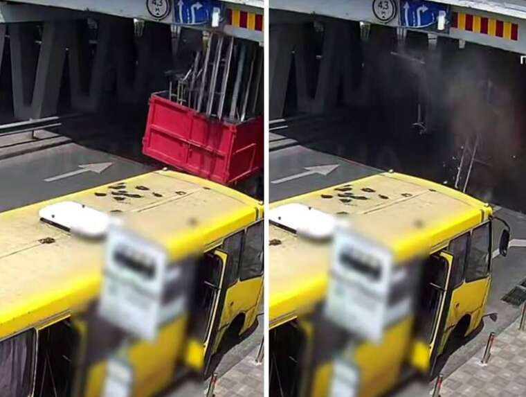 У Києві вантажівка застрягла під мостом через проігнороване обмеження висоти