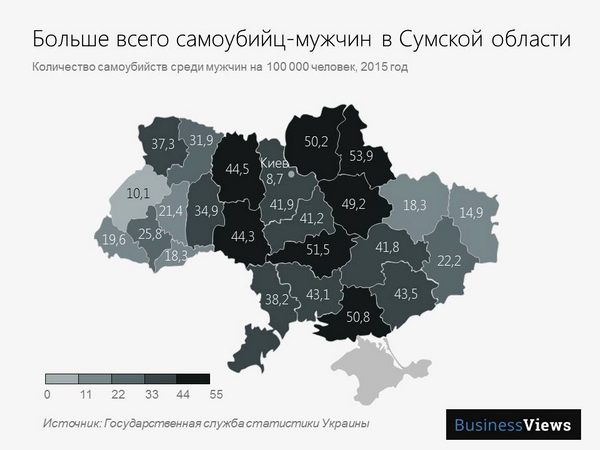 Больше всего мужчин-самоубийц в Сумской области Больше всего мужчин-самоубийц в Сумской области