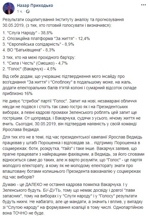 Проблемы Зеленского и резкий скачок Вакарчука: опубликован новый рейтинг партий dqxikeidqxidqrant