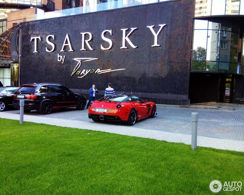 The same Ferrari photographed in Kyiv in 2015, with Bondarenkos sons name on the license plate.