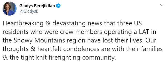 Скриншот с твиттера премьера штата Глэдис Береджиклян dqxikeidqxidqrant