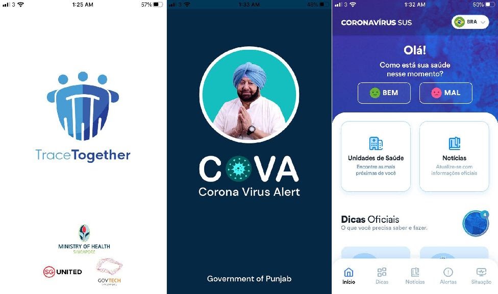 Экраны приложений для отслеживания контактов