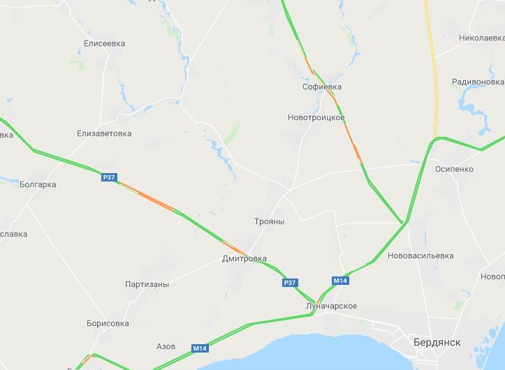 На выходных украинцы застряли в пробках на подъездах к морю. Скриншот: Google Карты dqxikeidqxidqrant