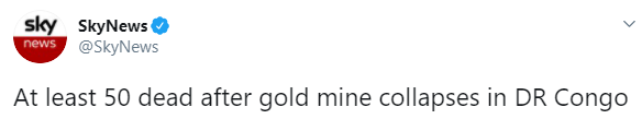 В Конго при обвале рудника погибло не менее 50 человек. Скриншот: Sky News в Твиттере dqxikeidqxidqeant