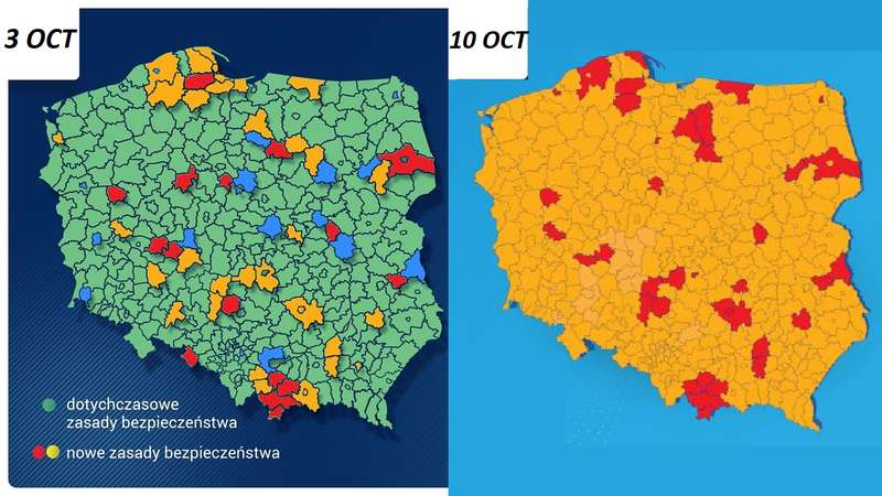 В Польше из-за ухудшения ситуации с коронавирусом введут всеобщий масочный режим. Карта: Novyny dqxikeidqxidqrant