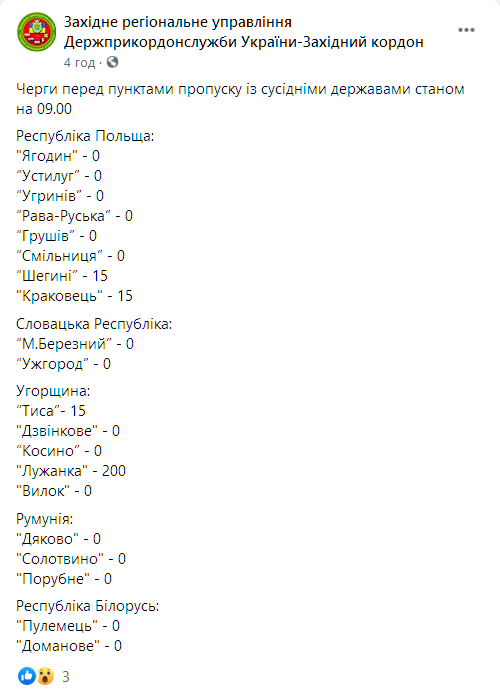 На границе с Венгрией застряли 215 машин. Скриншот: facebook.com/zahidnuy.kordon dqxikeidqxidqeant