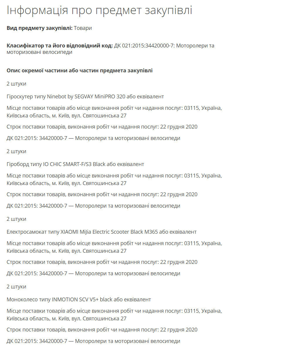 Скриншот 2 закупки из системы ProZorro