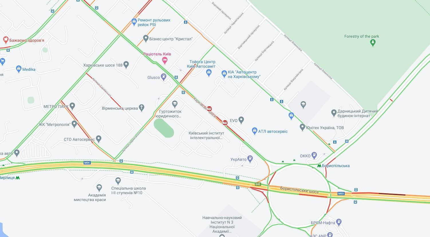 Пробки в районе Бориспольского шоссе.