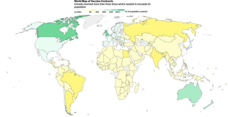 Карта контрактов на вакцину от COVID-19 в мире