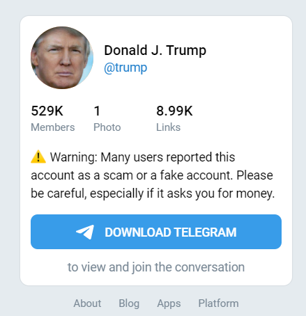 Telegram обозначил канал Трампа как мошеннический dqxikeidqxiqzant