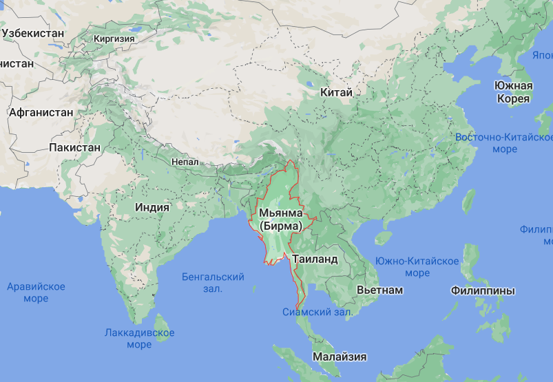 Мьянма на карте мира. dqxikeidqxidqrant