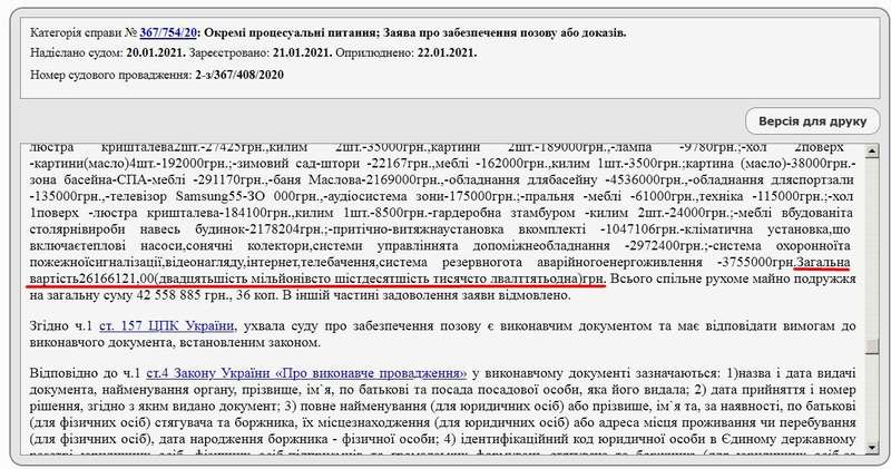 Ирпенский суд наложил арест на движимое имущество стоимостью 26 миллионов гривен