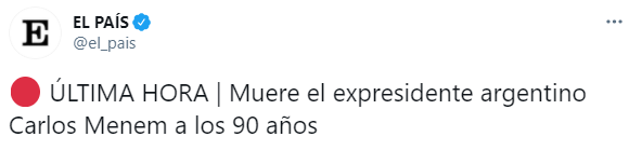 Умер бывший президент Аргентины Карлос Менем. Скриншот: Твиттер dqxikeidqxidqrant