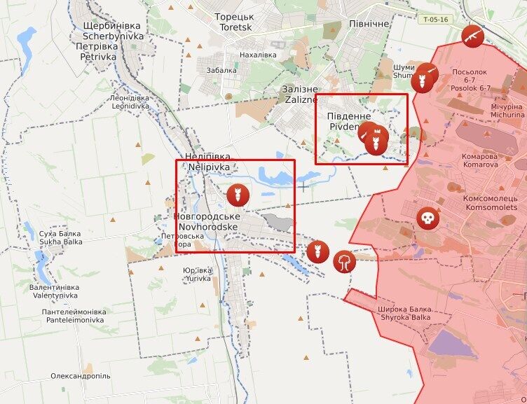 Карта обстрелов в районе Южного и Новгородского dqxikeidqxidqrant