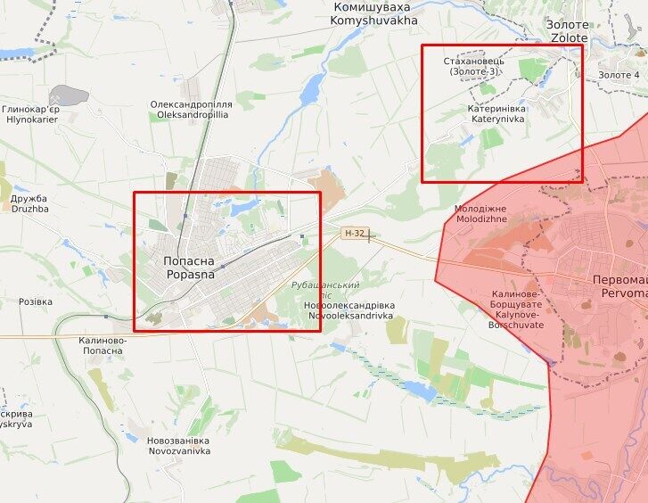 Карта обстрелов в районе Попасной и Катериновки