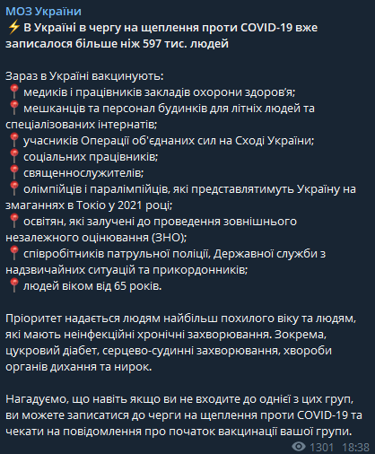 Пост МОЗ в Телеграме dqxikeidqxidqeant