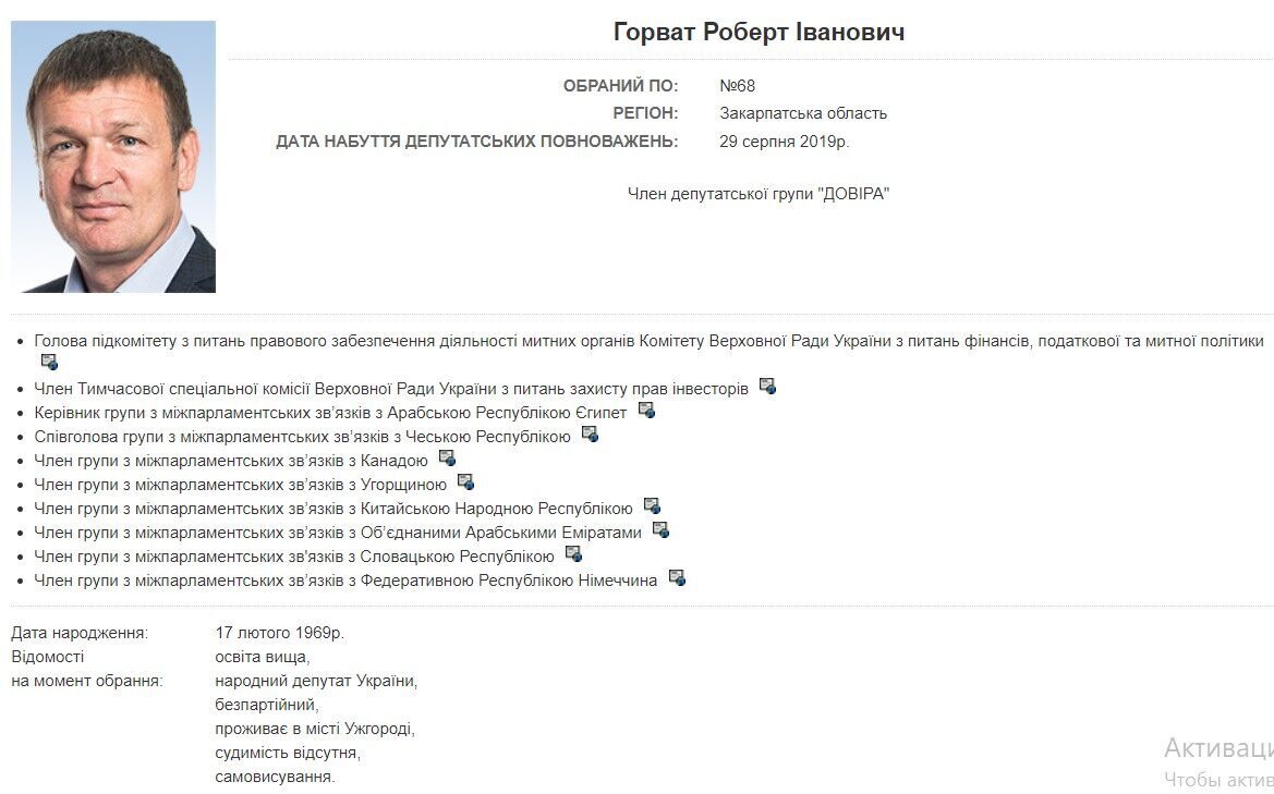 Информация о нардепе