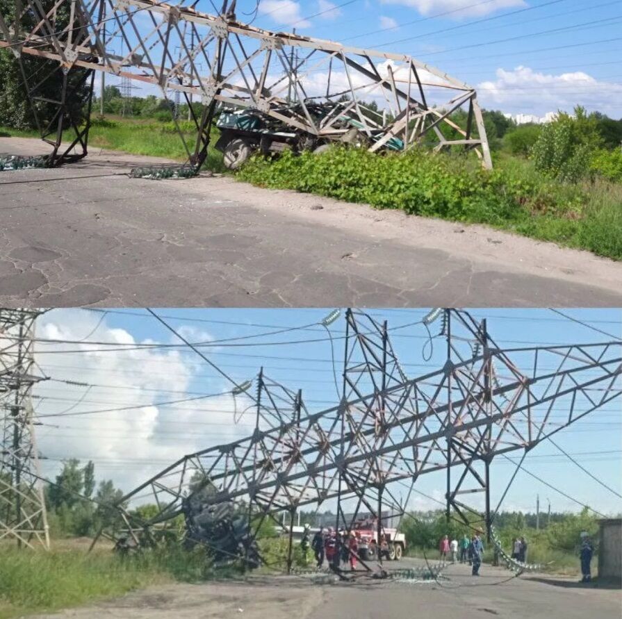 Авто снесло электроопору. dqxikeidqxidqrant