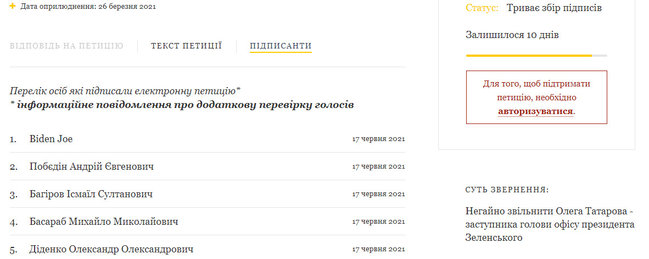 Офис Президента пытался фальсифицировать петицию об увольнении замглавы ОП Татарова, - ЦПК 01 dqxikeidqxidqrant