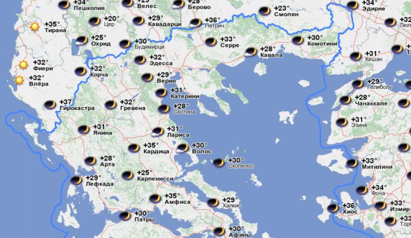 Погода в Греции. Во многих городах даже ночью на улице жарко dqxikeidqxidqeant