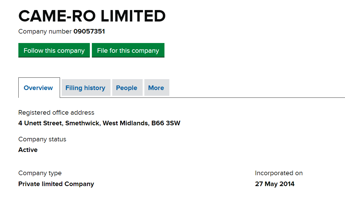 Данные о компании CAME-RO