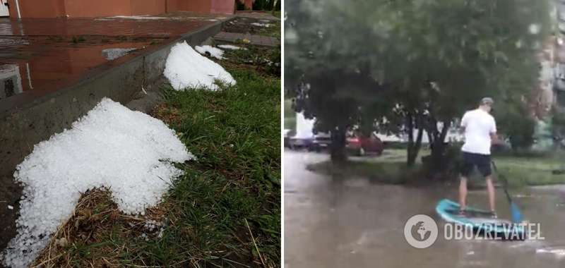 В городе выпал град и затопило улицы