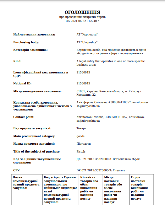 Укрпочта закупит пистолеты dqxikeidqxidqeant