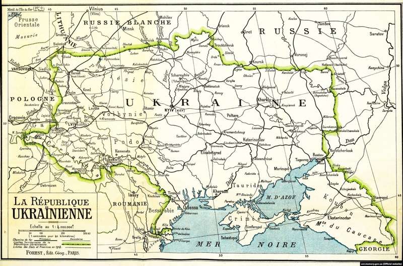 Мапа України, видана у Парижі в 1919 році