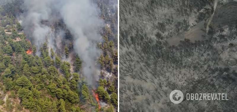 Последствия пожаров в Греции с высоты