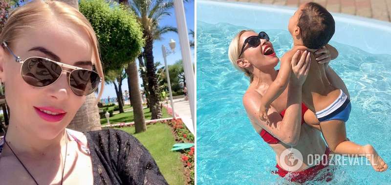 Виктория Рослякова во время отдыха с сыном.