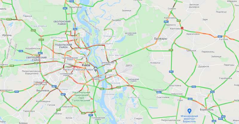 Пробки в Киеве 4 октября. Скриншот гугл-карт dqxikeidqxidqeant
