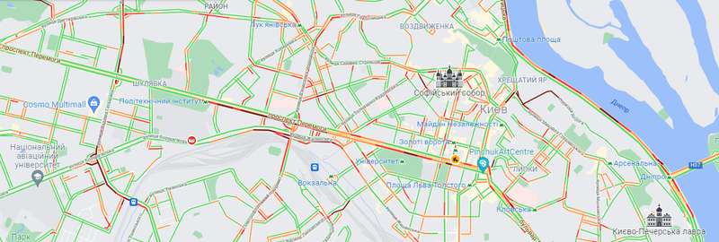 Пробки в Киеве 26 октября. Скриншот: google.com/maps