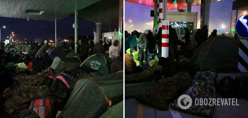 Палаточный лагерь мигрантов возле территории Польши