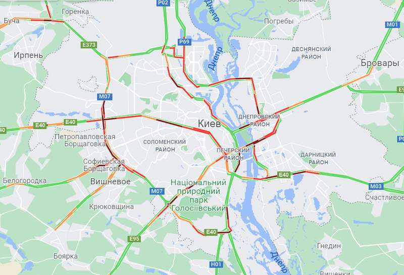 Пробки в Киеве утром 23 ноября / © Google Maps dqxikeidqxidqrant