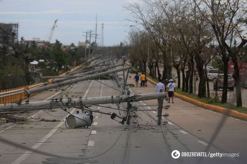 Тайфун повалил множество столбов. dqxikeidqxidqrant
